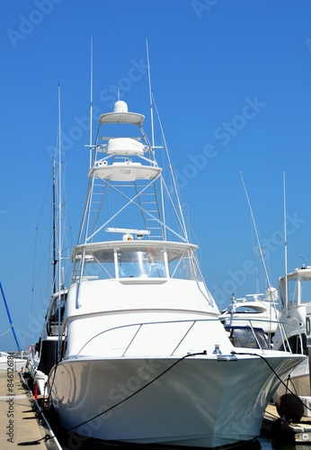 Sport fishing boat docked at marina Florida, USA. © itsallgood