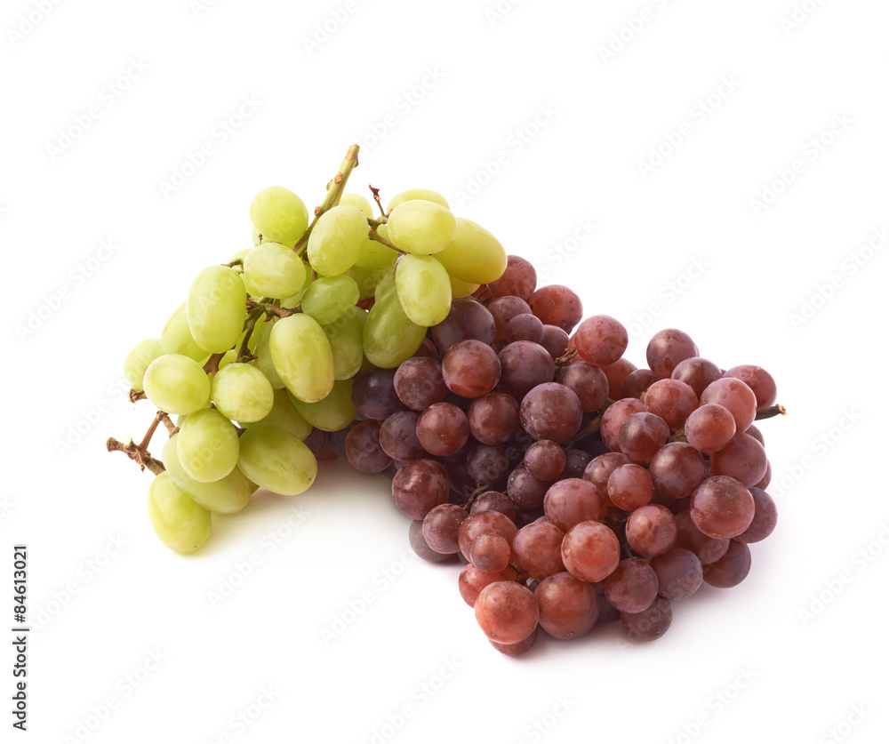 Branches of the dark and white grapes isolated Branches of the dark and white grapes isolated