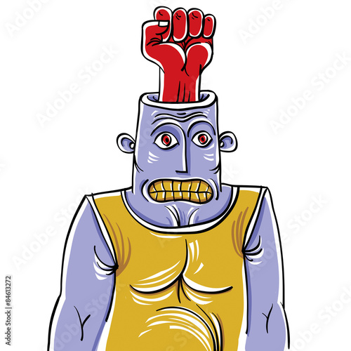 Aggressor concept, hand-drawn illustration of a weird person wit