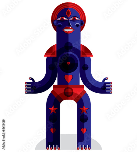 Meditation theme vector illustration, drawing of a creepy creatu
