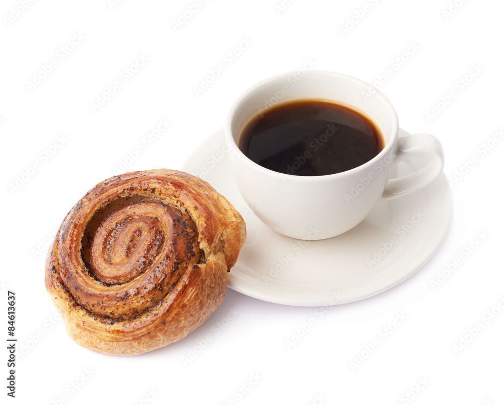 Cup of coffee and pastry composition Cup of coffee and pastry composition