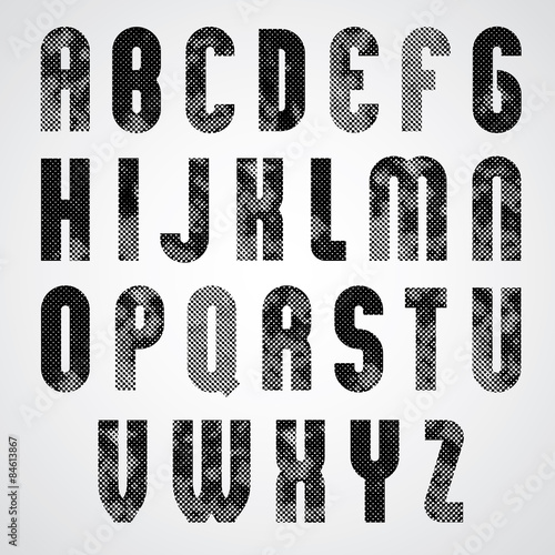 Black dotty graphic upper case letters, rounded industrial font.