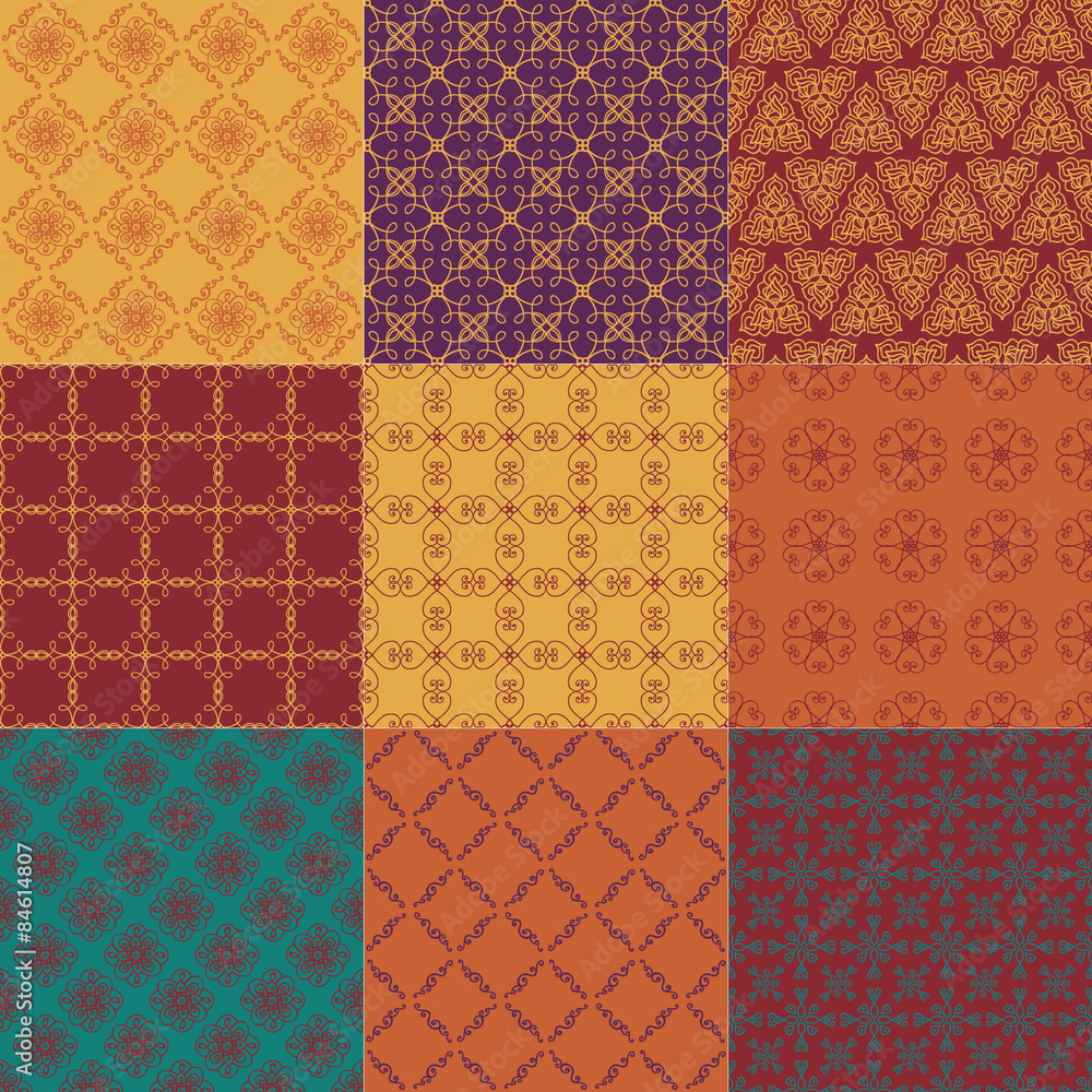 Set of nine seamless patterns Set of nine seamless patterns