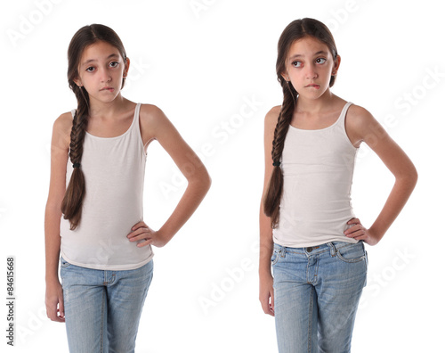 Collage of a young arrogant girl. Isolated on white background