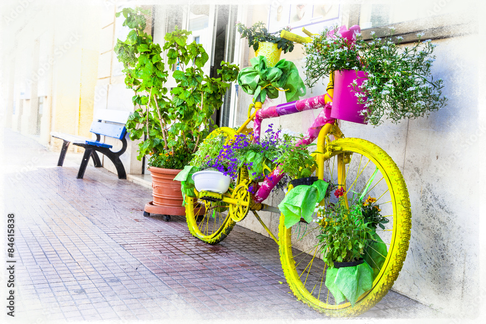 floral bike - artistic floral design, street decoration