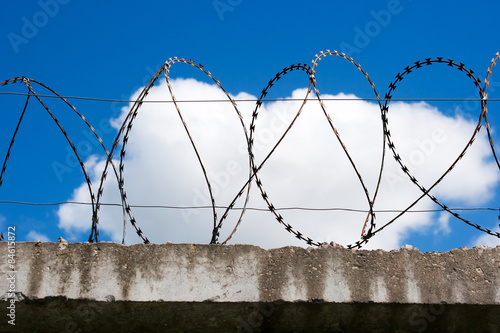 barbed wire on top of the concrete fences