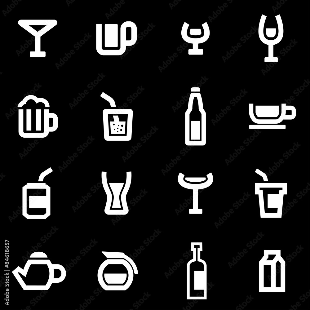 Vector white beverages icon set Vector white beverages icon set