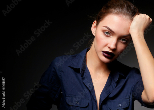 Close up portrait of beautiful young woman face. Isolated on © lenets_tan