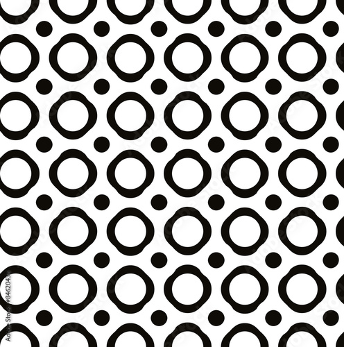Polka dot seamless pattern with geometric figures  black and whi