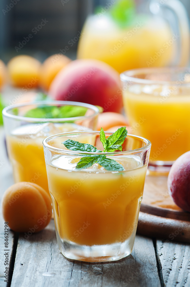 Sweet fresh peach juice with ice Sweet fresh peach juice with ice