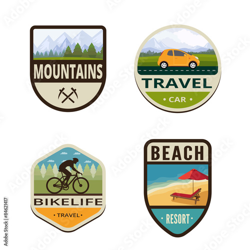 Tourism Vintage Labels vector icon design collection. Shield ban