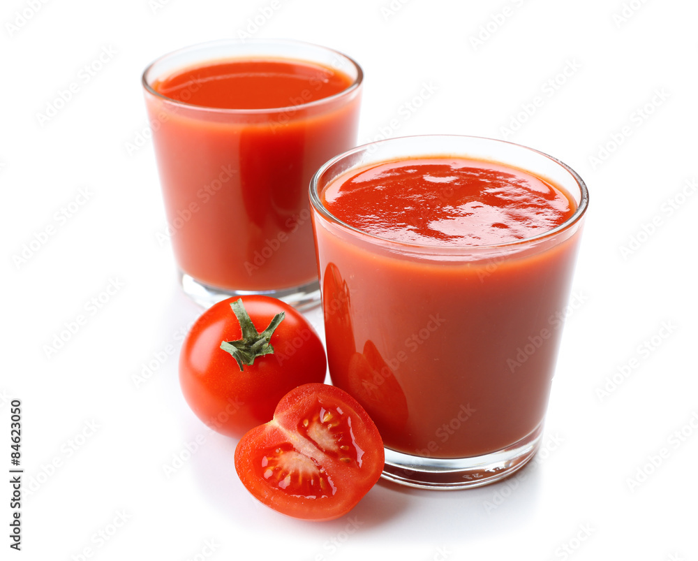 Glasses of fresh tomato juice isolated on white Glasses of fresh tomato juice isolated on white