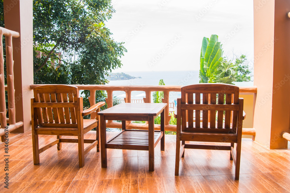 Two chair on the balcony. Spectacular view. Haad Yao, Phangan, Thailand. Two chair on the balcony. Spectacular view. Haad Yao, Phangan, Thailand.