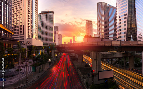 Traffic sunset bangkok city downtown thailand photo