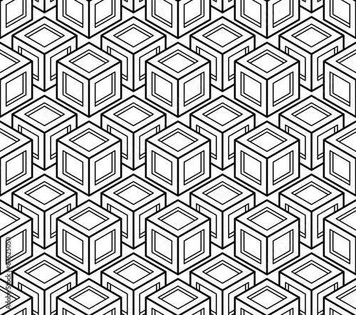 Contrast black and white symmetric seamless pattern with interwe