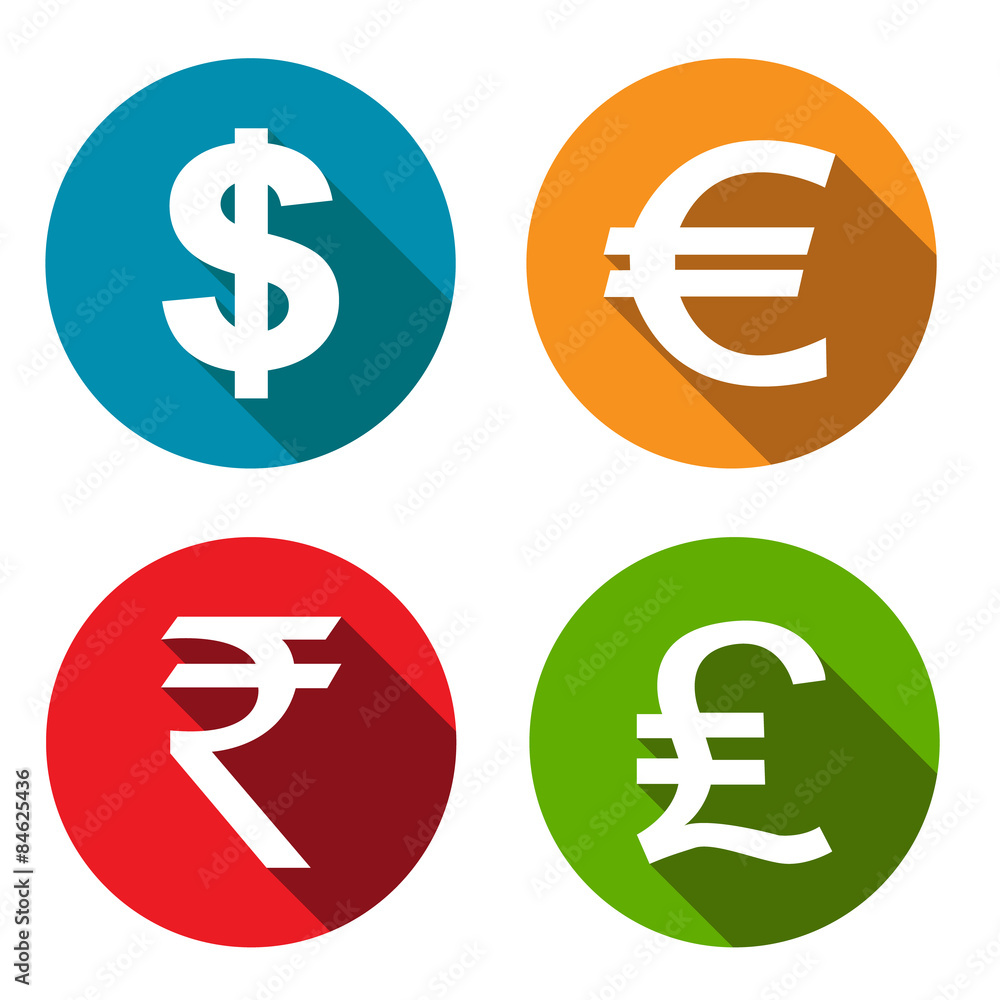 Fototapeta premium Currency flat icons set