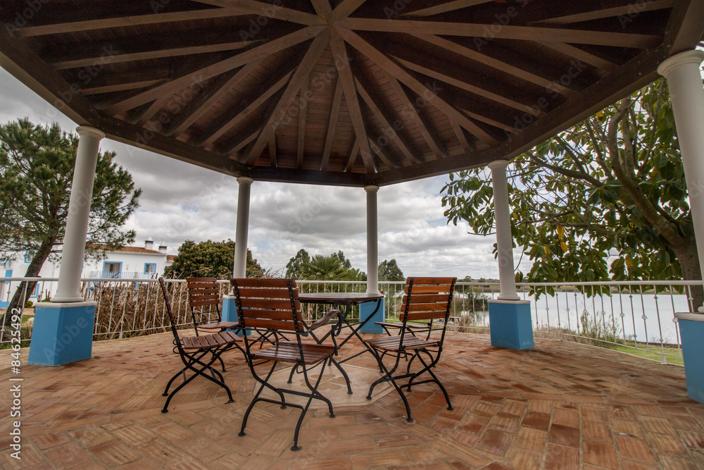 View of a beautiful gazebo in a resort estate villa located in the Alentejo region, Portugal.