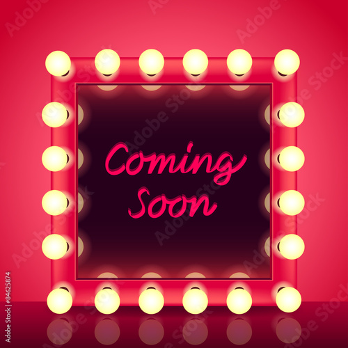 Coming soon concept with makeup mirror vector