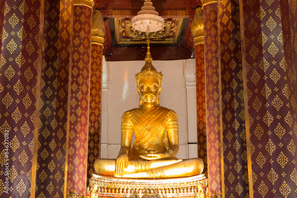 Golden color The crowned Buddha in the ubosot