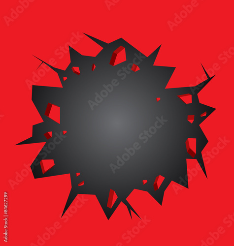 Hole cracked in the red wall
