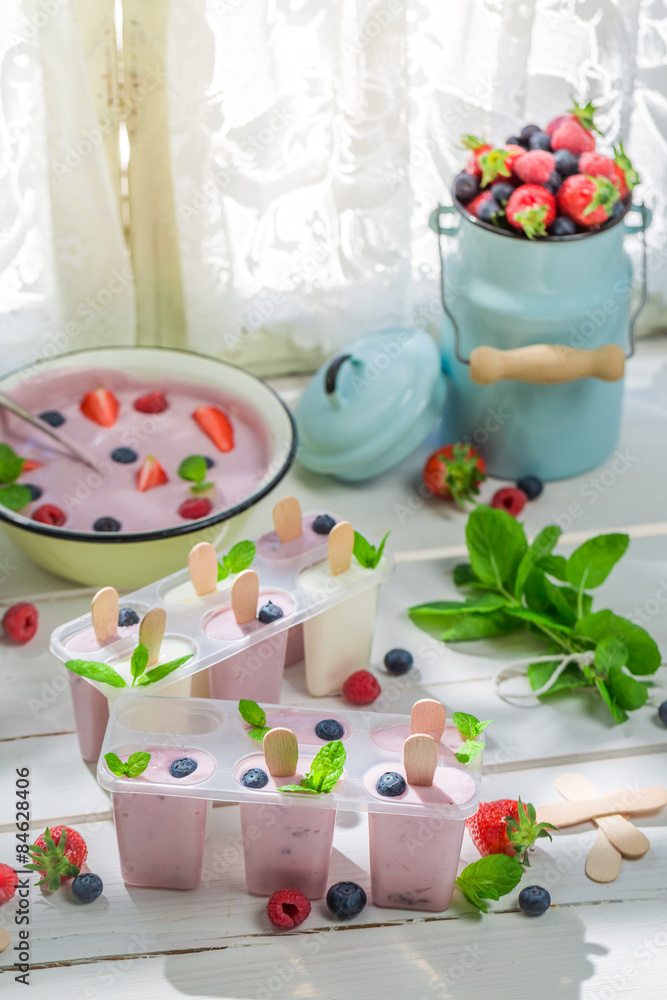 Juicy ice cream with fruits Juicy ice cream with fruits