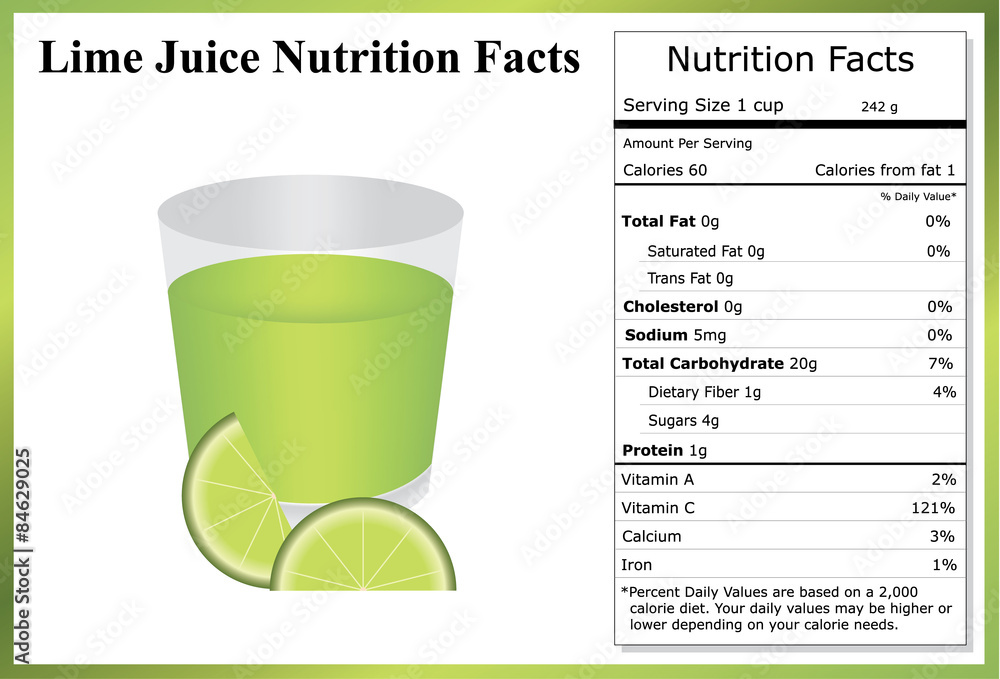 Lime Juice Nutrition Facts Stock Vector | Adobe Stock