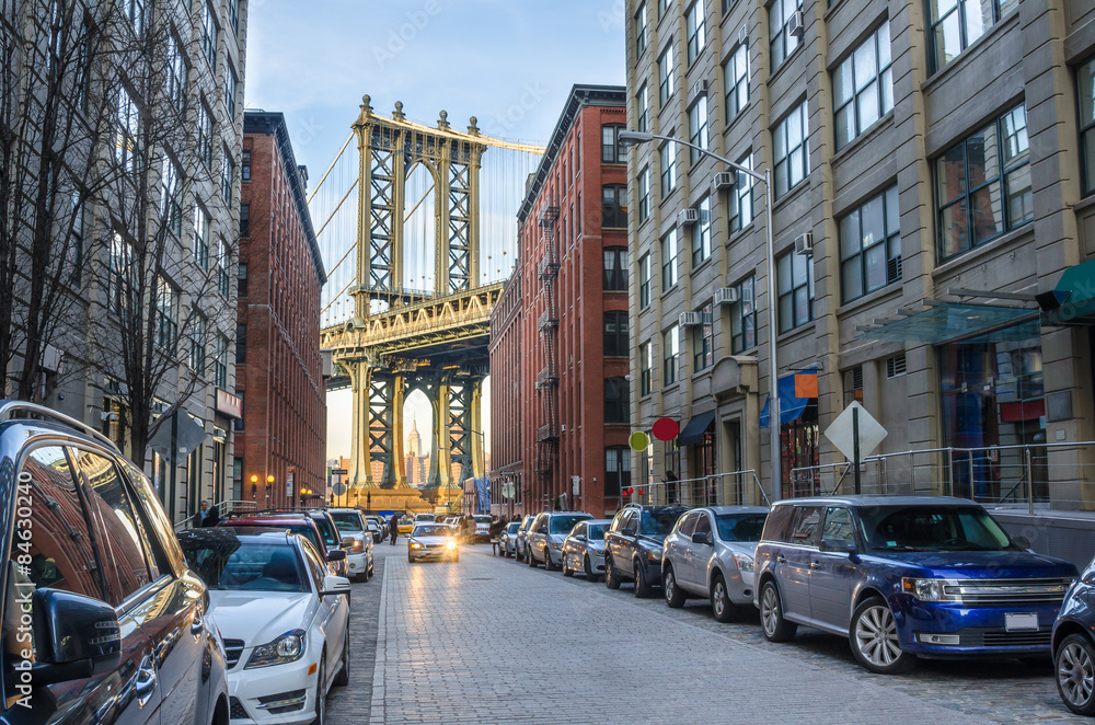 Fototapeta premium Manhattan most od Brooklyn na zimy popołudniu
