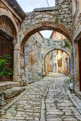 Typical street in hilltop town of Bale or Valle in Istria  Croatia