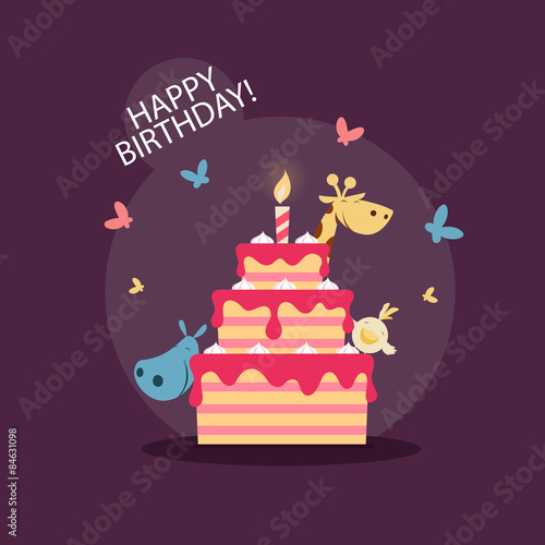 Birthday cake with a cute little animals