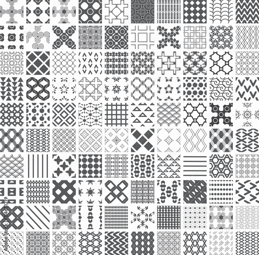 100 seamless Set of monochrome 100 seamless Set of monochrome