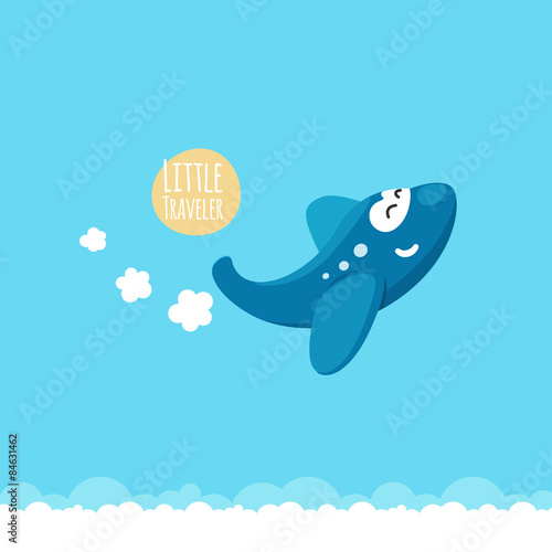 Funny cute airplane is flying in the air