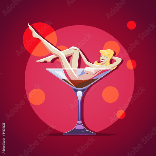 Naked stripper girl in a martini glass