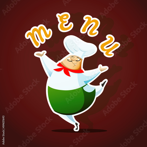 Menu card template with dancing chief cook
