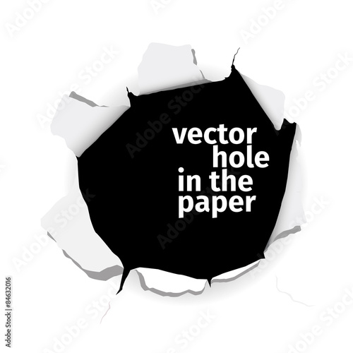 Vector hole in the paper isolated on white background