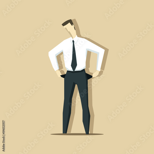 Vector illustration of businessman with empty pockets. Crisis co