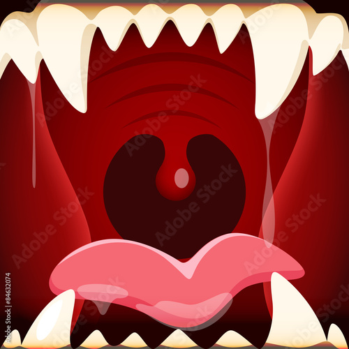 Vector illustration of cartoon open mouth with a huge and terrif
