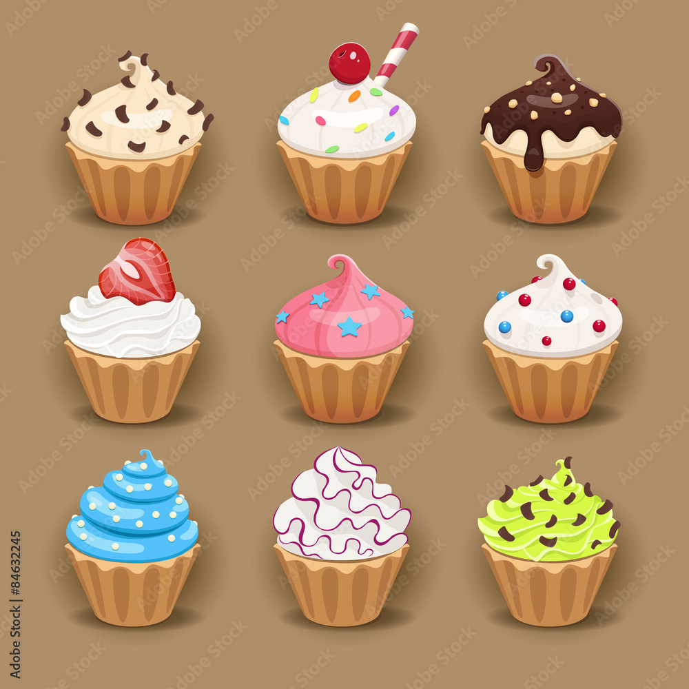 Vector set of delicious cupcakes Vector set of delicious cupcakes