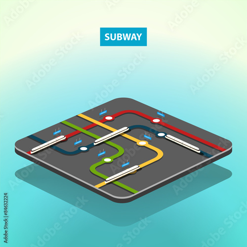 Vector isometric subway concept map