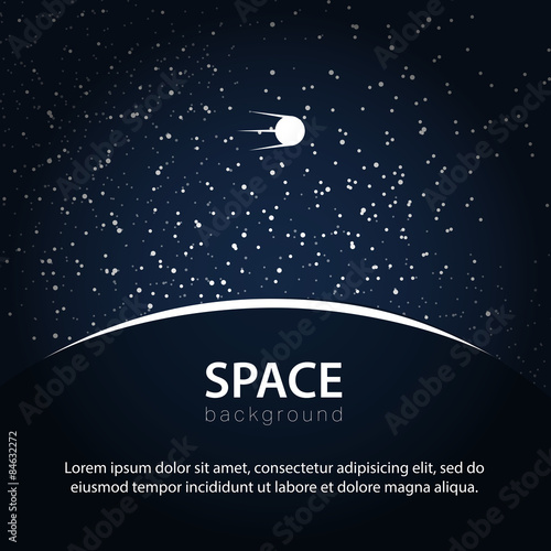Vector space background with planet and satellite simple version
