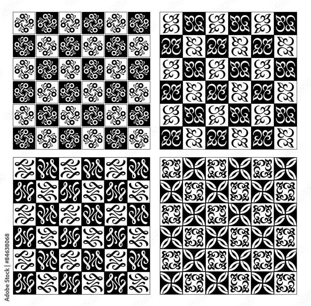 Checkerboard designed fine simple vintage patterns in white and black