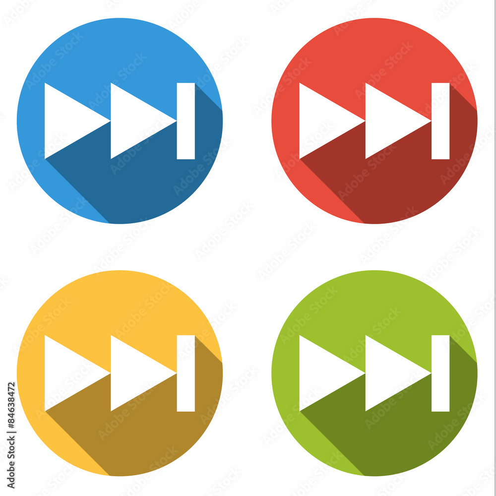 Collection of 4 isolated flat buttons for fast fast forward Collection of 4 isolated flat buttons for fast fast forward