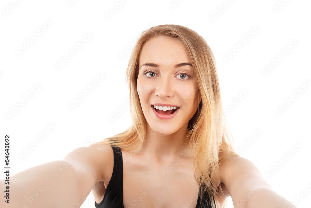 young pretty blonde women taking selfie young pretty blonde women taking selfie
