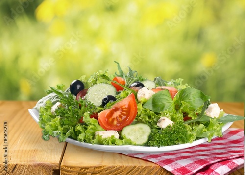 Salad, green, feta.