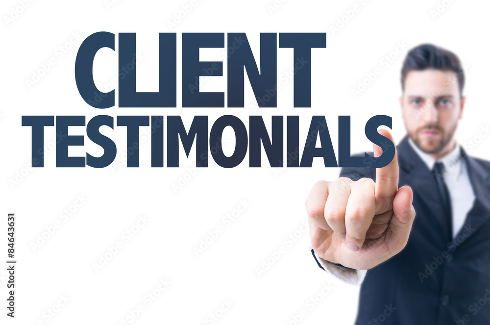 Business man pointing the text: Client Testimonials Business man pointing the text: Client Testimonials