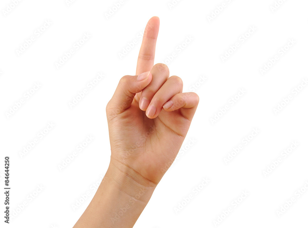 Girl hand showing one finger isolated on a white background Girl hand showing one finger isolated on a white background