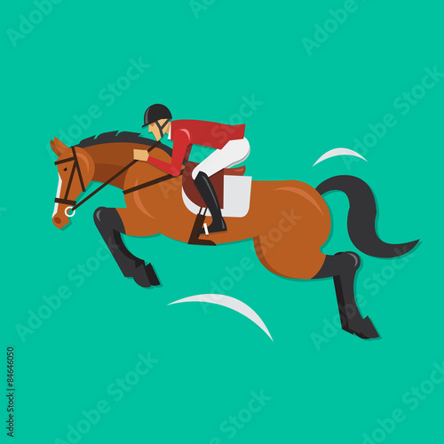 Show Jumping Horse with jockey, Equestrian sport © konggraphic