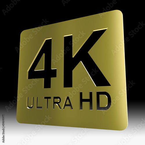 Gold 4K ultra HD sign isolated on black background with clipping path include