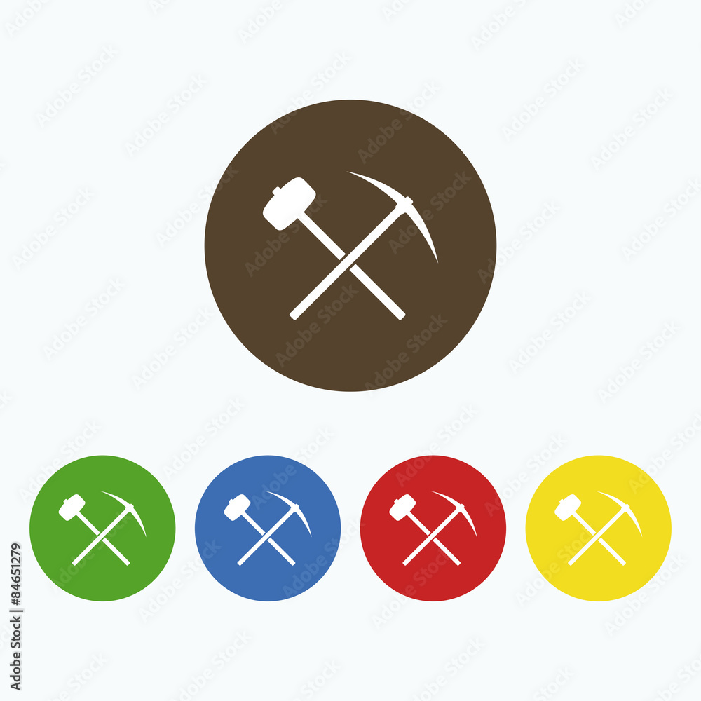 Simple icon with a pick-axe and hammer. Simple icon with a pick-axe and hammer.