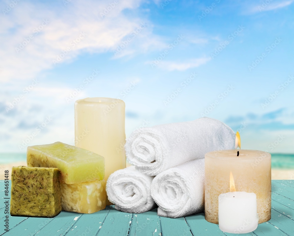 Spa Treatment, Candle, Towel. Spa Treatment, Candle, Towel.