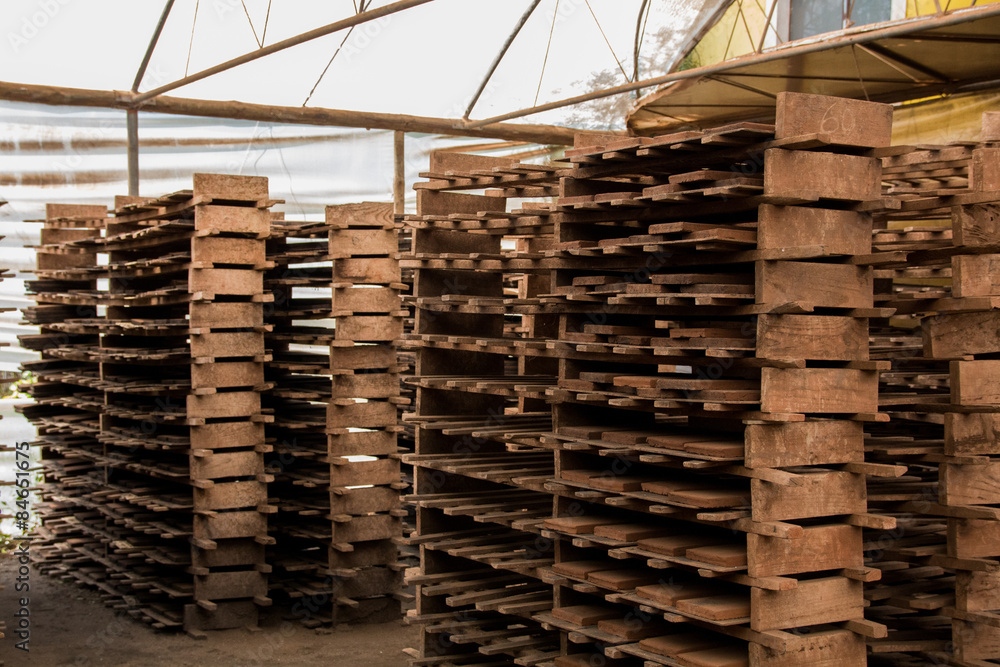Interior view of the factory of traditional mud brick production.